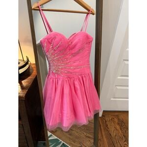 Dave & Johnny Pink Beaded Corset Tulle Ruffle Party Dress Homecoming Prom Y2K